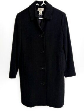 L.L. Bean Women’s Coat Black Cashmere Wool Single Breasted Mid Length size 12 P